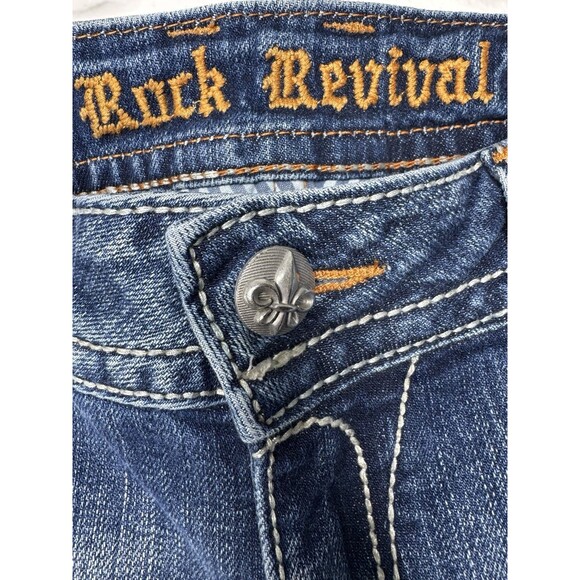 Rock Revival Shorts Womens 32 Stephanie Cut Off Denim Flap Embelished Pocket Y2K - Picture 7 of 16